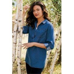 Women's Boulevard Big Shirt by Soft Surroundings, in Denim Blue size XS (2-4)