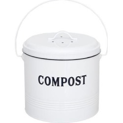 Home Basics Countryside 1.3 Gal Tin Compost Bin with Filter, White