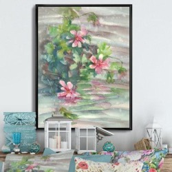 Winston Porter Rivers Flowers Blooming in Spring - Picture Frame Print on Canvas Metal in Green/Pink, Size 40.0 H x 30.0 W x 1.5 D in | Wayfair found on Bargain Bro from Wayfair for USD $97.27