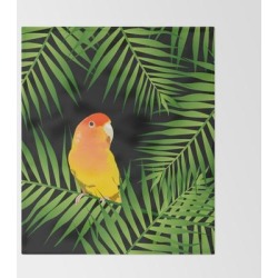 Throw Blanket | Lovebird Parrots In Green Palm Leaves On Black by Popparrot - 51" x 60" Blanket - Society6