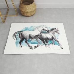 Horses (mom&kid) Modern Throw Rug by Paper Horses - 2' x 3'