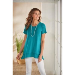 Women Willa Short Sleeve T-Shirt by Soft Surroundings, in Enamel Blue size 1X (18-20)