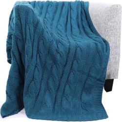 Battilo Home Cable Knit Throw Blanket, Acrylic Soft Cozy Snuggle Blanket, All Seasons Suitable for A by Battilo Home in Teal (Size 50