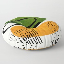 Floor Pillow | Mid Century Modern Abstract Colorful Art Patterns Olive Green Yellow Ochre Orbit Geometric Objects by Enshape - ROUND - 30" x 30" - Society6