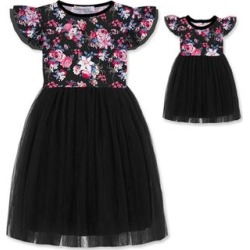 Matchables by Sunshine Swing Girls' Special Occasion Dresses black - Black Floral Angel-Sleeve Tulle Dress & Doll Dress - Girls found on Bargain Bro from zulily.com for USD $20.51