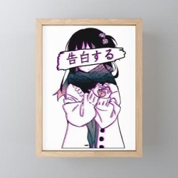 Confession - Sad Japanese Anime Aesthetic Framed Mini Art Print by Poser_boy - Light Wood - 3" x 4"
