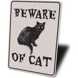 Lizton Sign Shop, Inc Beware Of Cat Sign Metal in Gray, Size 14.0 H x 10.0 W x 0.04 D in | Wayfair 2975-A1014