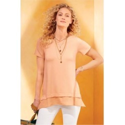 Women Willa Short Sleeve T-Shirt by Soft Surroundings, in Peach Fuzz size 1X (18-20)