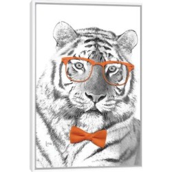 iCanvas "Tiger With Glasses And Orange Bow Tie" by Printable Lisa's Pets Framed Canvas Print