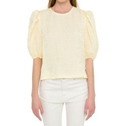 Texture Puff Sleeve Top - Yellow - Endless Rose Tops