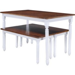 Canora Grey 3-Piece Retro Farmhouse Solid Wood Kitchen Dining Table Set Breakfast Nook w/ 2 Benches, Cherry+White Wood in Brown/White | Wayfair