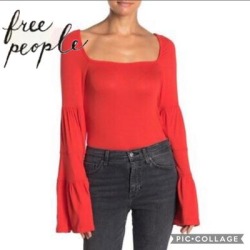 Free People Tops | Free People Babetown Bell Sleeve Top + Free Bag | Color: Red | Size: L