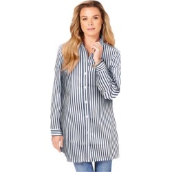 Plus Size Women's Kate Tunic Big Shirt by Roaman's in Navy Blue Stripe (Size 36 W) Button Down Tunic Shirt found on Bargain Bro Philippines from fullbeauty for $35.99