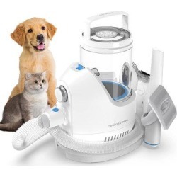 GOOSH Pet Grooming Kit, Low Noise Pet Hair Vacuum w/ Adjustable Clipping Combs Dog Clippers, Dust Cup Dog Brush Vacuum w/ 5 Proven Grooming Tools