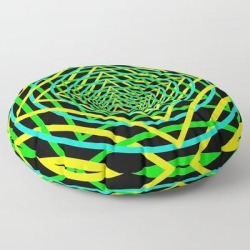 Diamonds In The Rounds Blacklight Neons Yellow Greens Floor Pillow by Ominous Fyxen Designs - ROUND - 30" x 30"