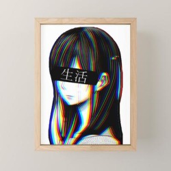 Art - Sad Japanese Anime Aesthetic Framed Mini Art Print by Poser_boy - Light Wood - 3" x 4"