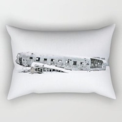 Plane Wreck In Iceland In Winter - Landscape Photography Minimalism Rectangular Pillow by Michael Schauer - Small (17" x 12")