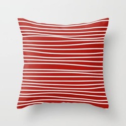 Red & White Maritime Hand Drawn Stripes - Mix & Match With Simplicity Of Life Couch Throw Pillow by Art By Simplicity Of Life - Cover (16" x 16") with pillow insert - Indoor Pillow
