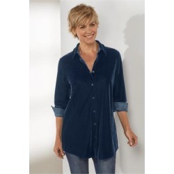 Women's Petites Velvet Boyfriend Shirt by Soft Surroundings, in Navy size PXS (2-4)