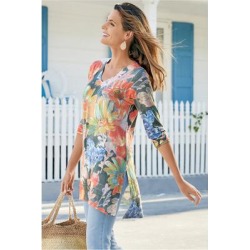 Women's Wild Flower Tunic Top by Soft Surroundings, in Navy size XS (2-4)