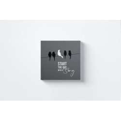 Trinx Start the Day w/ a Song - Wrapped Canvas Textual Art Print Canvas & Fabric in Gray/White, Size 16.0 H x 16.0 W x 3.0 D in | Wayfair