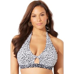 Plus Size Women's Contessa Halter Bikini Top by Swimsuits For All in Black White Animal Print (Size 8) found on Bargain Bro from OneStopPlus for USD $24.66