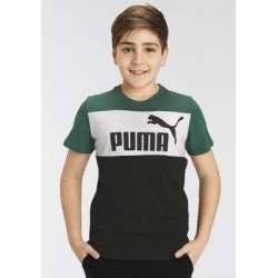 T-Shirt PUMA "ESS+ COLORBLOCK TEE" Gr. 176, schwarz (schwarz, grün) Kinder Shirts T-Shirts