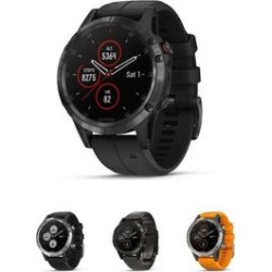 Garmin Camp & Hike Fenix 5 Plus Watch Carbon Gray DLC Titanium With Black Silicone Band