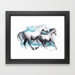 Horses (mom&kid) Framed Art Print by Paper Horses - Vector Black - X-Small-10x12