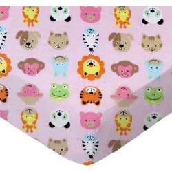 East Urban Home Fitted Pack N Play (Graco) Sheet - Animal Faces - Made In USA in Pink, Size 27.0...
