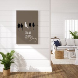 Trinx Start the Day w/ a Song - Wrapped Canvas Textual Art Print Canvas & Fabric in White, Size 36.0 H x 24.0 W x 3.0 D in | Wayfair