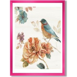 East Urban Home 'Cottage Bird on Orange Flower Twig' Picture Frame Print on Canvas & Fabric in Gray/White, Size 46.0 H x 36.0 W x 1.5 D in Wayfair found on Bargain Bro from Wayfair for USD $146.67
