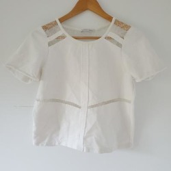 Zara Tops | 3$30 Zara White Lace Short Sleeve Top S | Color: White | Size: S found on Bargain Bro from poshmark, inc. for USD $12.16
