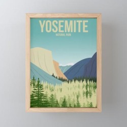 Framed Mini Art Print | Yosemite National Park - Travel Poster - Minimalist Art Print by Harknettprints - Light Wood - 3" x 4" - Society6