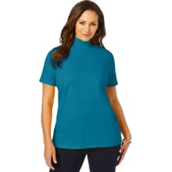 Plus Size Women's Short Sleeve Mock Neck by Jessica London in Deep Teal (Size M) found on Bargain Bro from Jessica London for USD $30.39