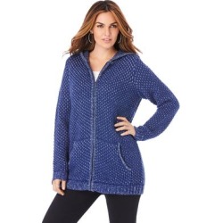 Plus Size Women's Tweed Thermal Hoodie Cardigan by Roaman's in Evening Blue Soft Sky (Size 14/16) Sweater found on Bargain Bro from Roamans.com for USD $30.40