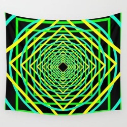 Diamonds In The Rounds Blacklight Neons Yellow Greens Wall Hanging Tapestry by Ominous Fyxen Designs - 51" x 60"