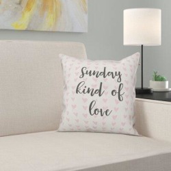 Ebern Designs Robinson Sunday Kind of Love in Hearts Pattern Throw Pillow Polyester/Polyfill in Pink, Size 16.0 H x 16.0 W in | Wayfair