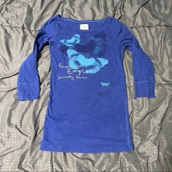 American Eagle Outfitters Tops | Aeo American Eagle Outfitters Seventy Seven Butterfly Shirt Top Blue Juniors Xs | Color: Blue | Size: Xsj found on Bargain Bro Philippines from poshmark, inc. for $10.00