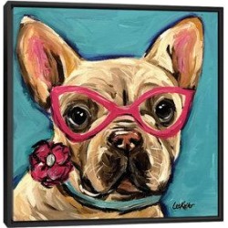 East Urban Home 'Frenchie w/ Glasses, Pearl' by Hippie Hound Studios Graphic Art Print on Wrapped Canvas, Cotton in Black/Blue/Brown | Wayfair found on Bargain Bro Philippines from Wayfair for $159.99