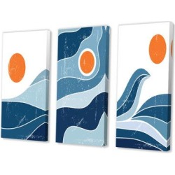 Orren Ellis Japanese Vintage Abstract Retro Designs X - Mid-Century Modern Art Set Of 3 Pieces Canvas & Fabric in Blue/White | Wayfair found on Bargain Bro Philippines from Wayfair for $86.99