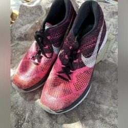 Nike Shoes | Flyknit Lunar 3 Womens Running Shoes By Nike | Color: Black/Pink | Size: 11