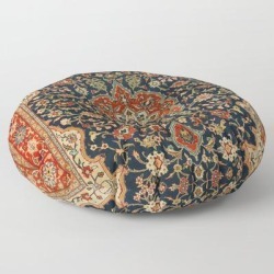 Floor Pillow | Central Persia 19th Century Authentic Colorful Dark Blue Red Tan Vintage Patterns by Vintagetribalprints - ROUND - 30" x 30" - Society6