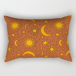 Vintage Sun And Star Print In Rust Rectangular Pillow by Doodle By Meg - Small (17" x 12")