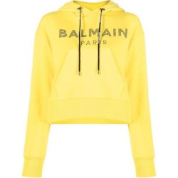 Rhinestone Logo Hoodie - Yellow - Balmain Sweats