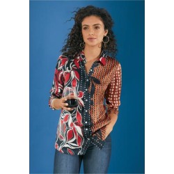 Women Tigris Silk Shirt by Soft Surroundings, in Geo Floral size 1X (18-20)