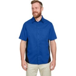 Harriton M586 Men's Flash IL Colorblock Short Sleeve Shirt in True Royal/Black size 2XL | Cotton/Polyester Blend found on Bargain Bro from ShirtSpace for USD $24.67