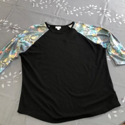 Lularoe Tops | Lularoe Randy Top, Black With Floral Sleeves 2xl | Color: Black/Gray | Size: 2x found on Bargain Bro from poshmark, inc. for USD $14.44