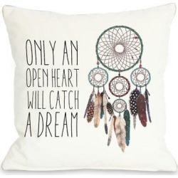 One Bella Casa Only An Open Heart Dreamcatcher Square Pillow Cover & Insert Polyester/Polyfill blend in White | Wayfair 71522PL20