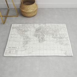 World Map ~ White On White Modern Throw Rug by Catherine Holcombe - 2' x 3'
